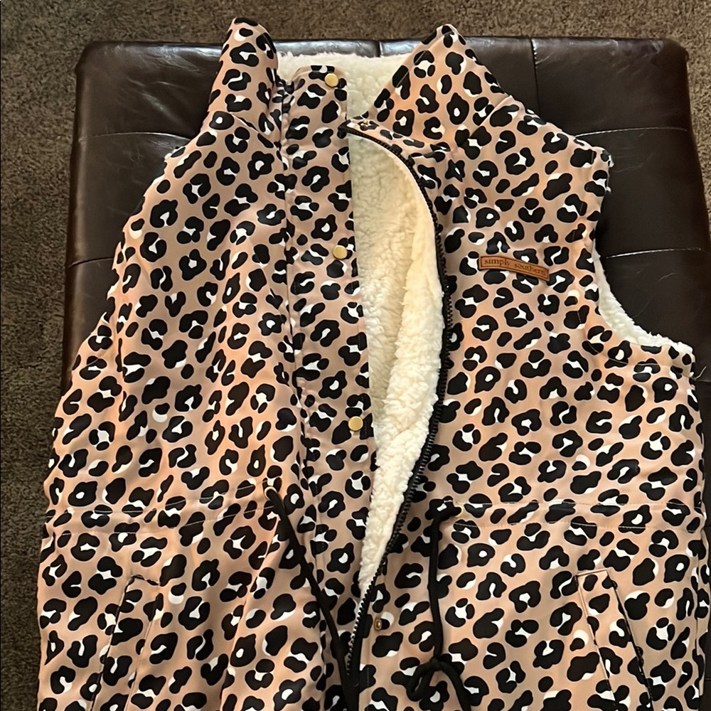 Simply Southern Leopard Print Vest with Faux Fur